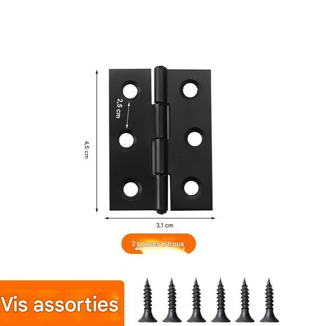 Lot De 10 Charnières De Porte D'Armoire - Noires 2 Pièces 6 Trous (44 X 32 X 1.0 Mm) + Poisson