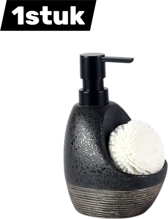 1 Pièce - Distributeur - Vide - Flacon De Lotion En Céramique - Distributeur De Savon Avec Bouton-poussoir - Rechargeable - Convient Aux Éviers De Cuisine Et De Salle De Bain - Noir - 450 Ml