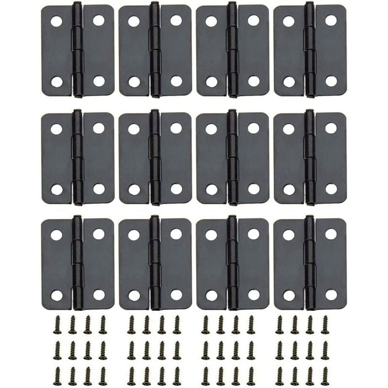 12 Mini Charnières Noires De 2,5 Cm (1 Pouce), Accessoires De Charnières En Cuivre Noir Pour Boîtes En Bois, Meubles De Maison, Portes Et Fenêtres, Etc.