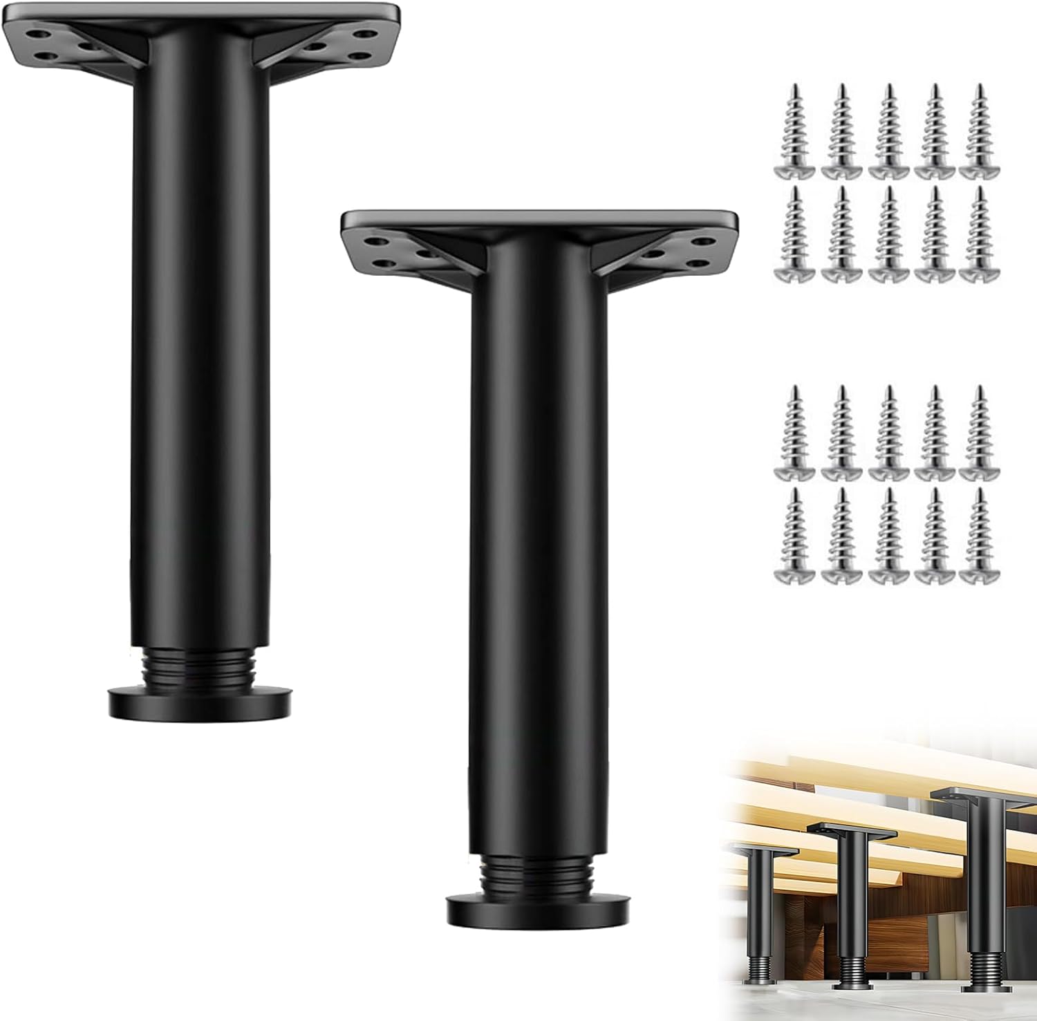 Pieds De Lit Réglables, 22-42 Cm, Pieds De Meubles De Salle De Bain, Pieds De Meubles Réglables, Pour Table, Chaise, Armoire, Canapé, Noir, 2 Pièces