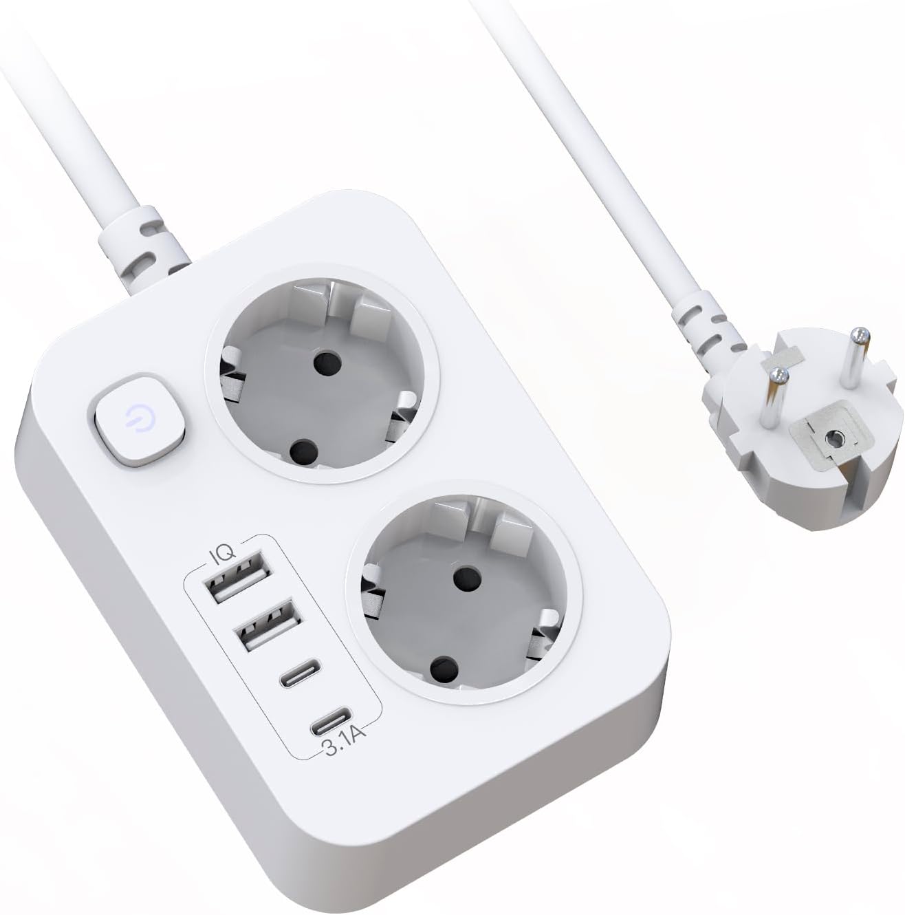 Multiprise Avec Usb, 2 Prises Rallonge Electrique Multiprise Plate Murale Avec Interrupteur, Portable Bloc Prise Multiple Et Cable 1.8m, Blanc