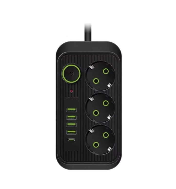 Multiprise 3 Prises, 4 Ports Usb + 1 Usb-c, Multiprise Avec Interrupteur, Câble 2m, Parafoudre Et Surtension, 2500w (noir)