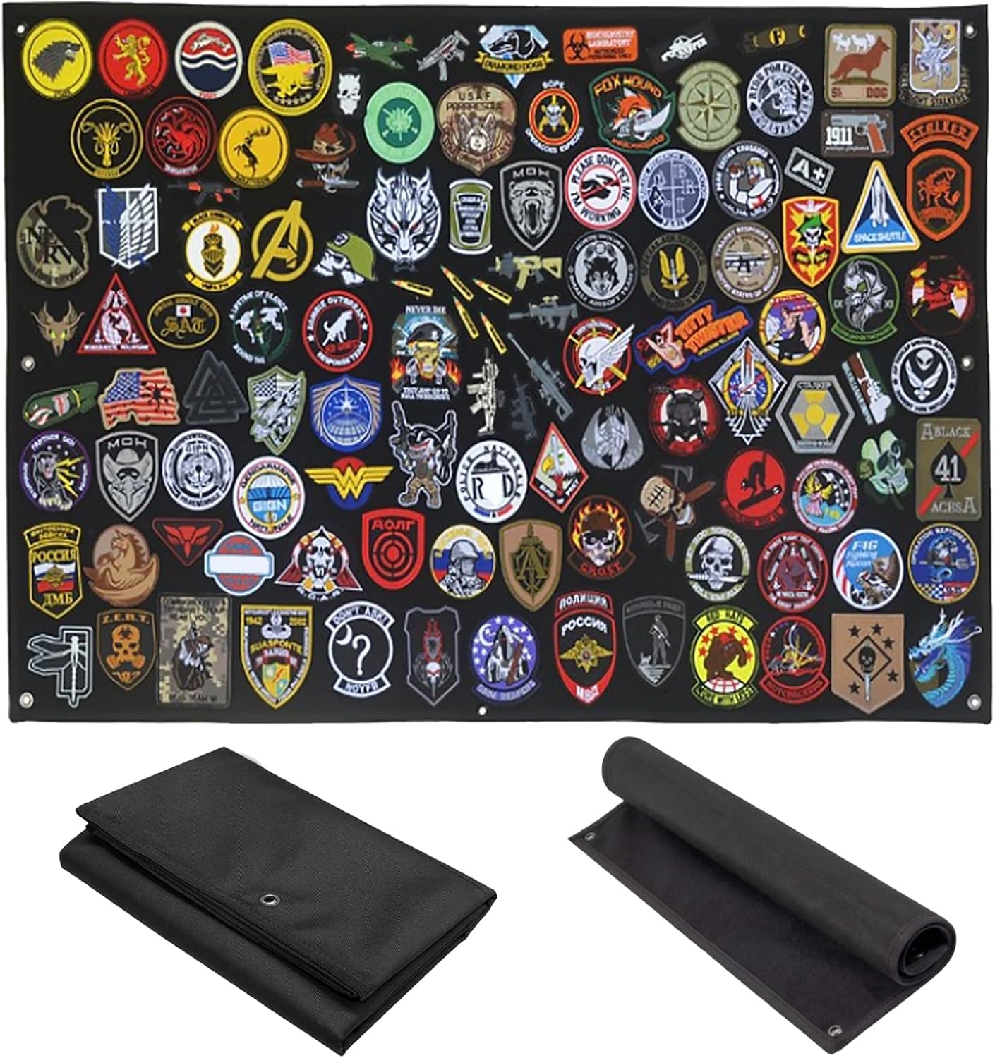 Patch Scratch Militaire, Panneau Scratch Avec Œillets, Pliable Tableau Scratch Pour Écusson, Ecusson Scratch, Patch Militaire, Noir(60 45 Cm)