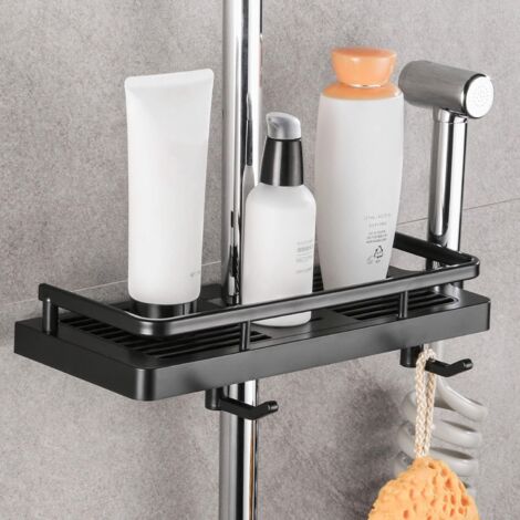 Schwarze Duschseifenablage Mit Klebebefestigung, Kein Bohren Erforderlich – Abs-ablage Mit Klebebefestigung – Verstellbare Wandhalterung – Tragkraft: 15 Kg – Schneller Wasserablauf
