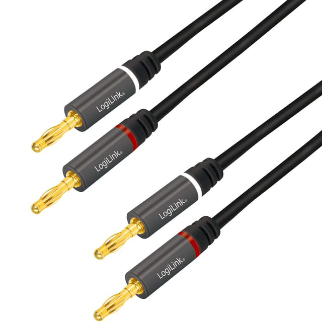 LOGILINK CA1211 - Audio-Kabel, 2x2 Bananenstecker, Metall, schwarz, 5,0 m