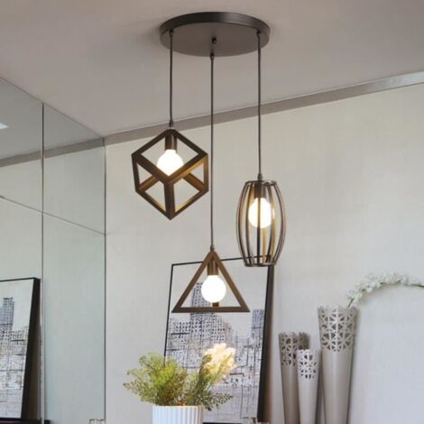 Stoex – Vintage E27 Pendelleuchte, Schwarz – 3 Modelle: Kubisch, Dreieckig, Zylindrisch – 100 Cm Verstellbares Kabel – Ideal Für Bistros Und Wohnzimmer