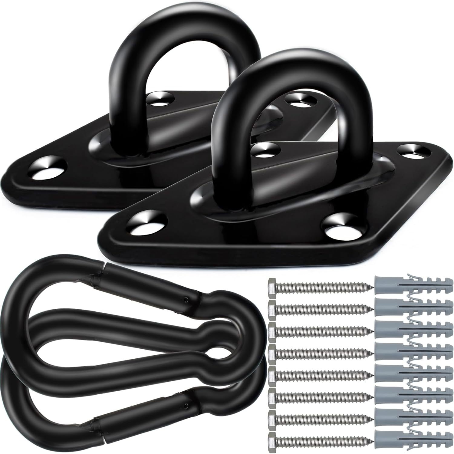 Set Mit 2 M10 U-förmigen Haken Aus Schwarzem Edelstahl 304, Deckenmontage Mit Dübeln Und Schrauben, Robuste Aufhängeringe