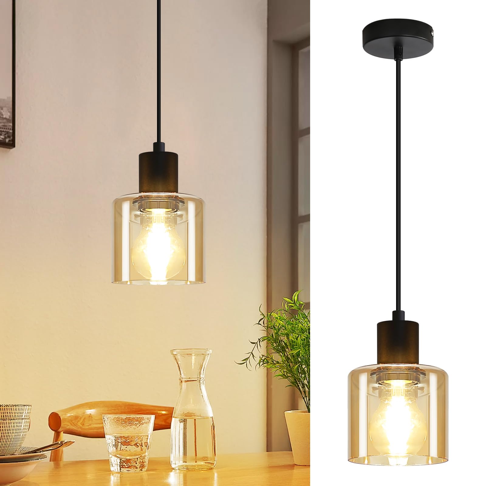 Vintage E27 Hängeleuchte Aus Schwarzem Glas Für Den Esstisch, Retro-hängelampe, 1-flammig, Esszimmerbeleuchtung, Leuchtmittel Nicht Enthalten