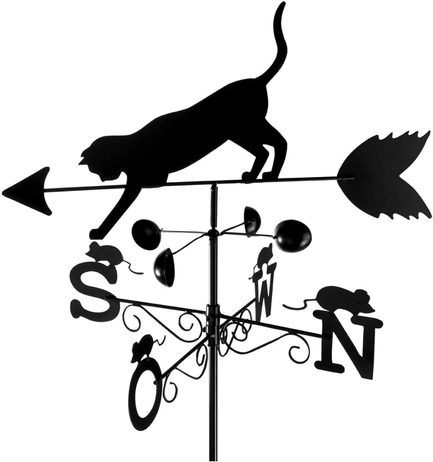 Wetterfahne Mit Schwarzer Katze, Robustes, Lackiertes Metall, 40 X 170 X 50 Cm, Dachdekoration Für Den Garten, Windspiel Für Den Außenbereich, 1 Stück