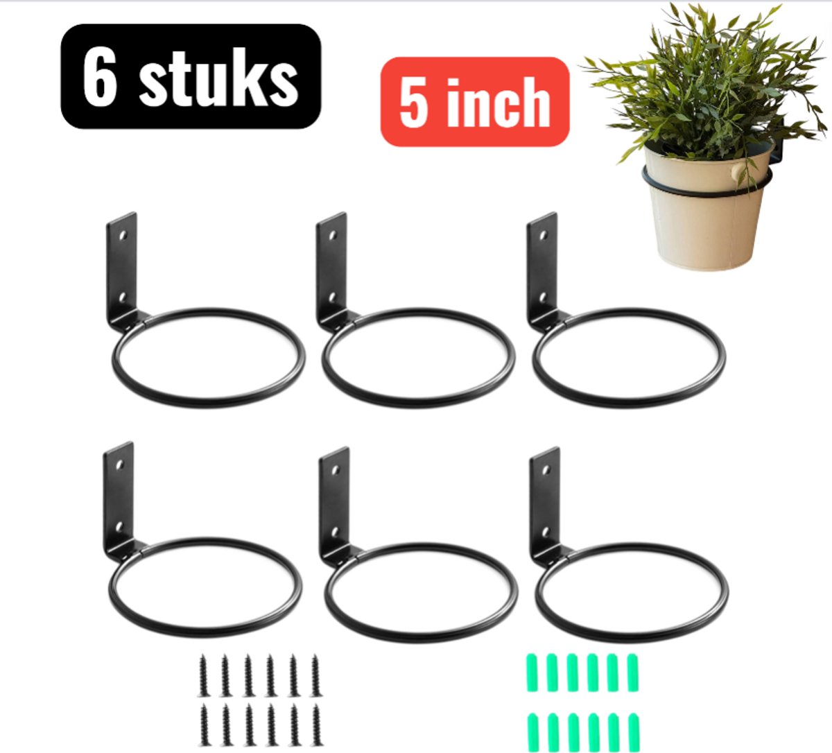 6 Hängekörbe – 12,7 Cm – Wandhalterung Für Pflanzgefäße – Schwarzer Pflanztopfhalter Aus Schmiedeeisen Für Zimmer- Und Balkonpflanzen