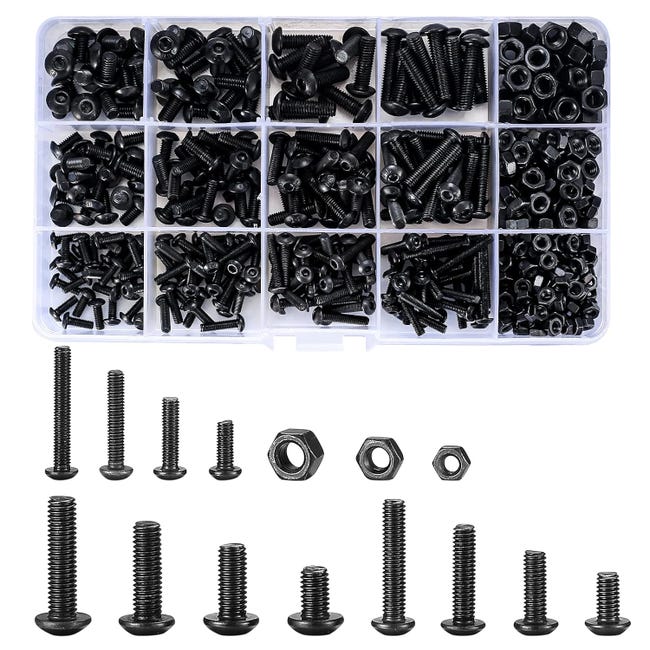 Set Mit 500 Verschiedenen Schrauben Und Muttern, Schwarzen Innensechskantschrauben, Gemischtes Schraubenset M3/m4/m5 Mit Aufbewahrungsbox