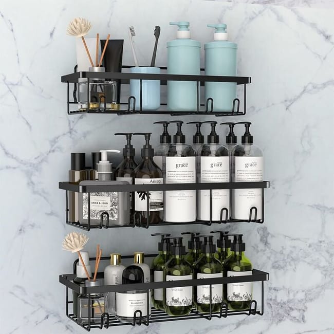Duschablage Ohne Bohren, 3er-pack Wandregal Für Badezimmer, Hängeablage Für Dusche Und Wc, Schwarzes Zubehör