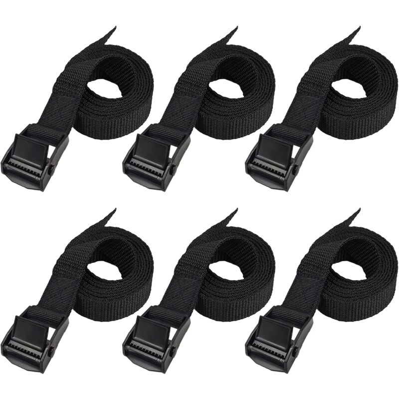 Fahrradträger-spanngurte, 6 Stück, 2,5 Cm X 1 M, Schwarze Befestigungsgurte, Verstärktes Spannset, Verschiedene Längen Und Mengen, Komplett Schwarz, Komplett-upgrade