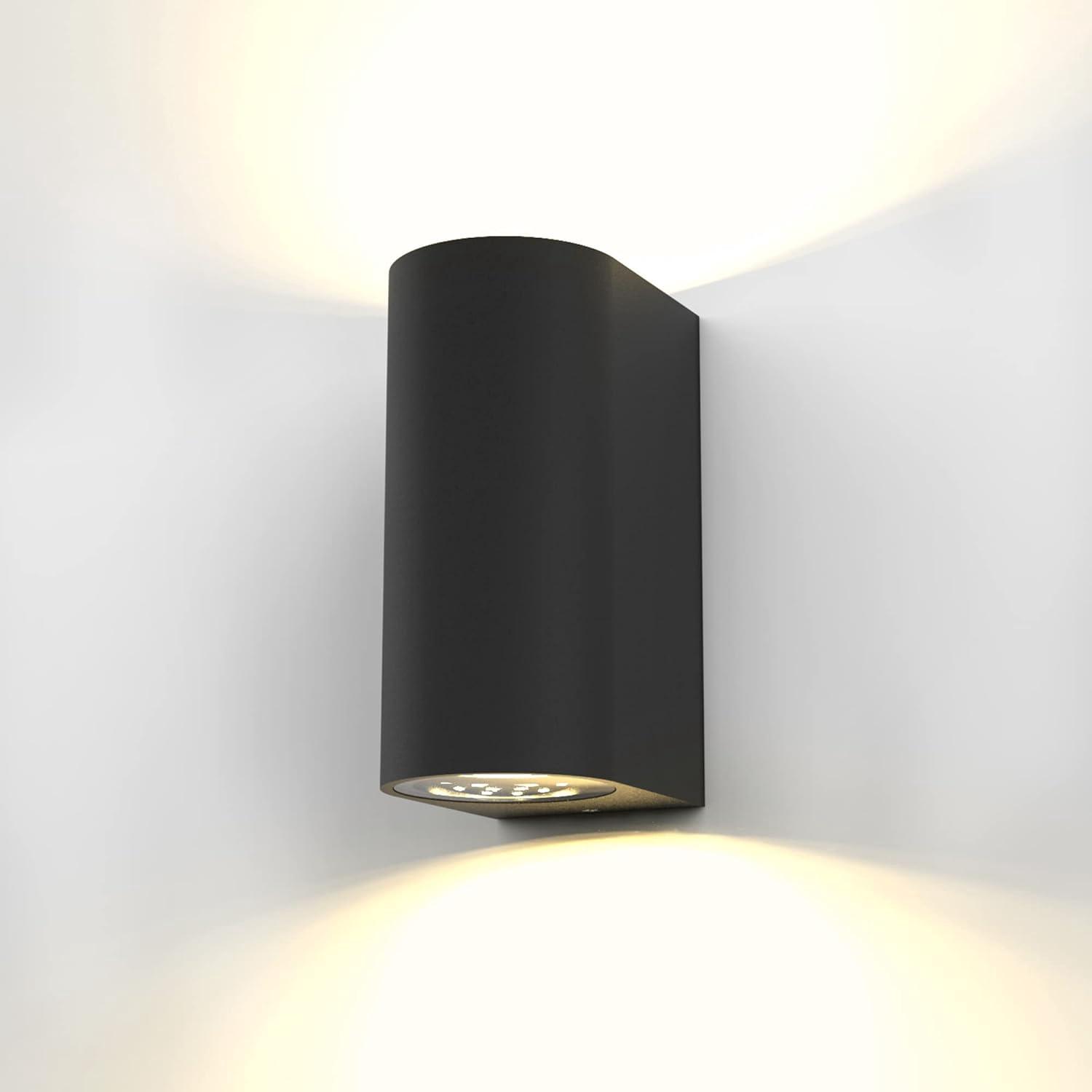 Moderne Schwarze Led-wandleuchte Für Den Innen- Und Außenbereich, Gu10-sockel, 2 Strahler À 400 Lm, Garten-, Terrassen- Und Garagenbeleuchtung, Schutzart Ip44, 2 X 5 W