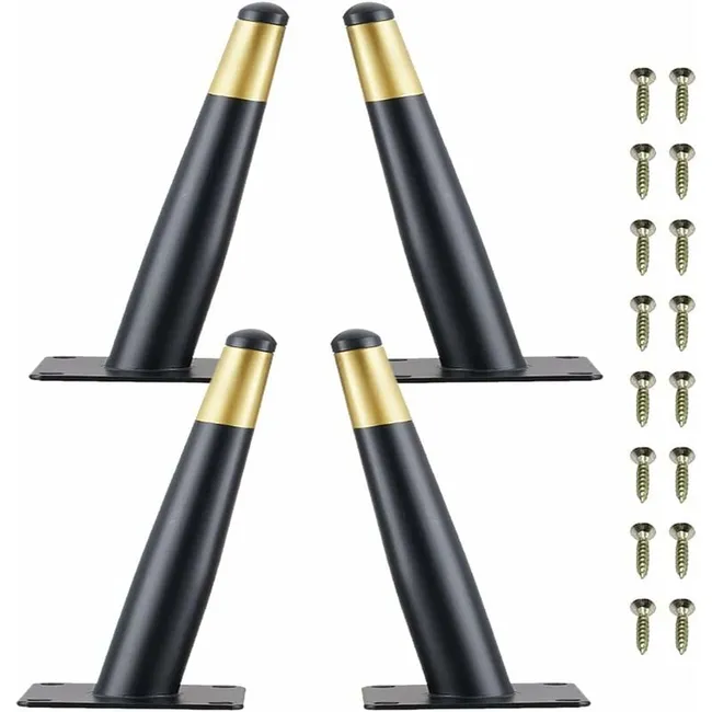 Set Mit 4 Tischbeinkappen (10 Cm), Metallgleiter Für Möbel Und Stühle, Geräuscharm, Kratzfest, Schwarz Und Gold