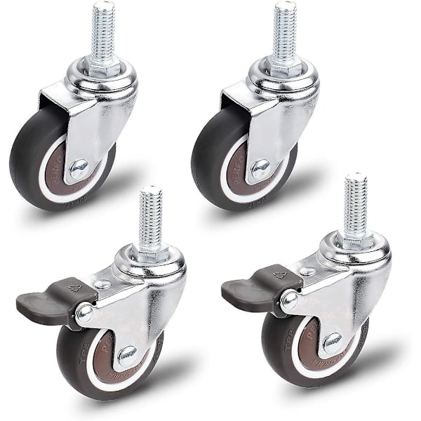 Satz Mit 4 Lenkrollen Für Möbel, 2 Mit Bremse Und 2 Ohne Bremse, M10x25mm Gewinde, Maximale Traglast 40kg, Universell Einsetzbar, Schwarz.