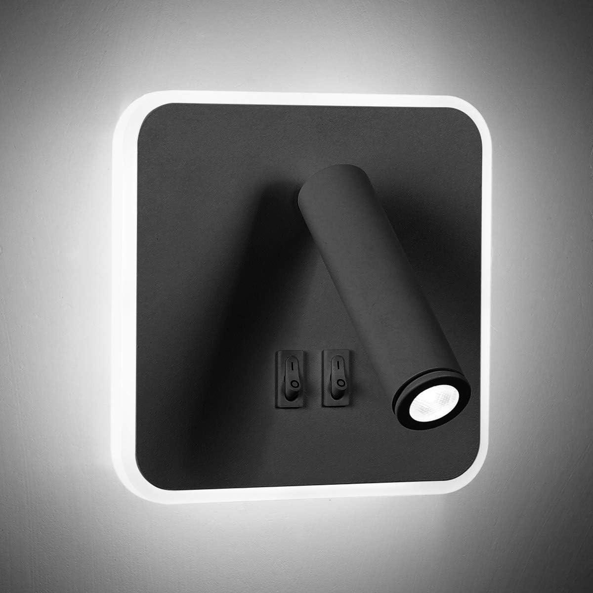 Moderne 8-w-led-wandleuchte Mit 350°-schwenkschalter, 3-w-innenbeleuchtung, Schwarze Ausführung, 6000 K Farbtemperatur, Ideal Für Wohnzimmer Und Flur
