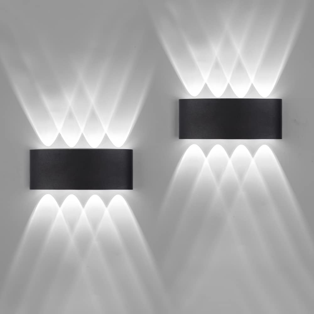 2-teilige Led-wandleuchte, 8 W, Wasserdicht, Für Den Innen- Und Außenbereich, Modernes Design Aus Schwarzem Aluminium, Kaltweißes Licht