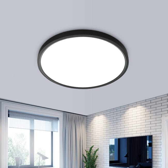 Goeco Led-deckenleuchte Für Badezimmer, 30 Cm Durchmesser, 24 W, 2160 Lumen, Schutzart Ip44, 6500 K Kaltweißes Licht, Rundes Schwarzes Design, Ideal Für Flur, Küche Oder Schlafzimmer