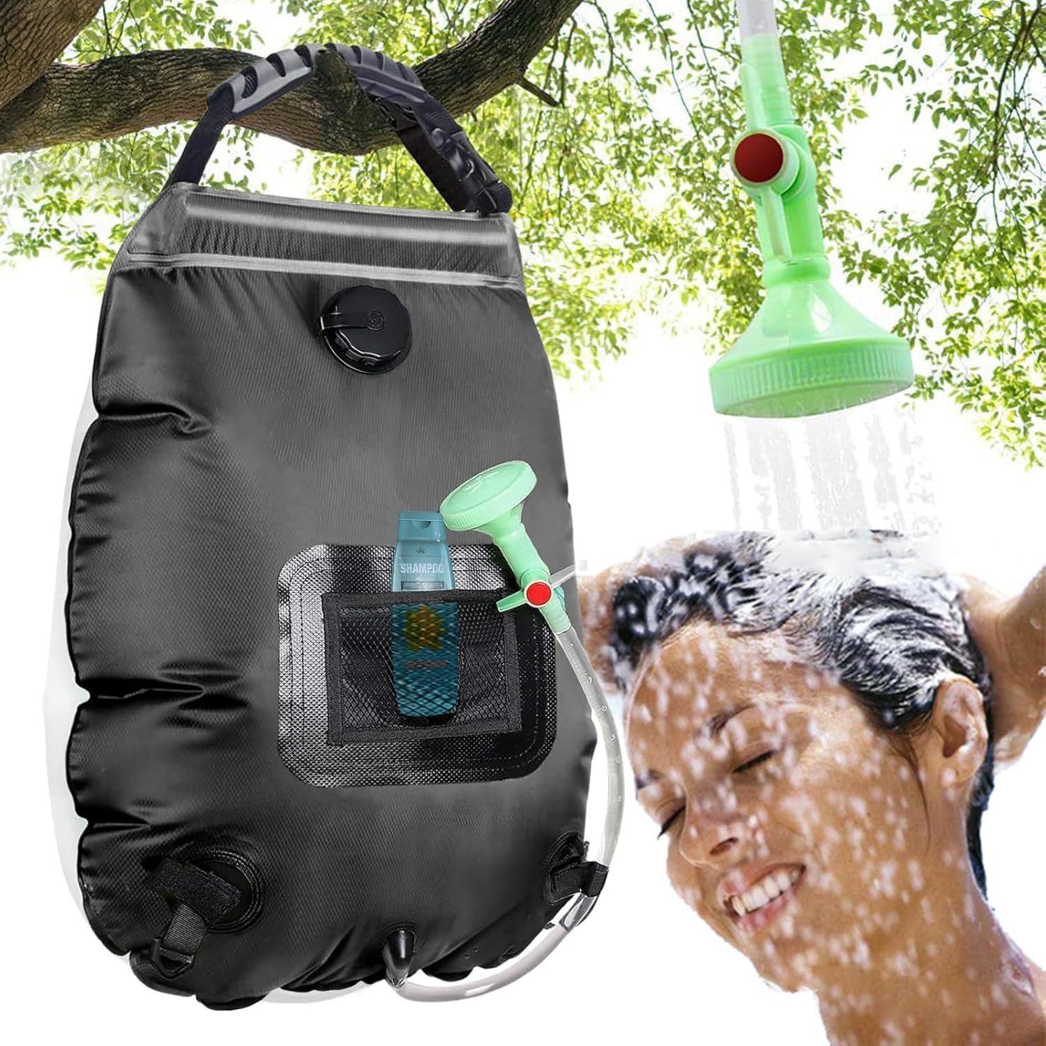 20-liter-solarduschbeutel Für Camping Schwarzer, Beheizter Wasserbeutel Mit Abnehmbarem Schlauch Tragbarer Duschkopf Mit Absperrventil