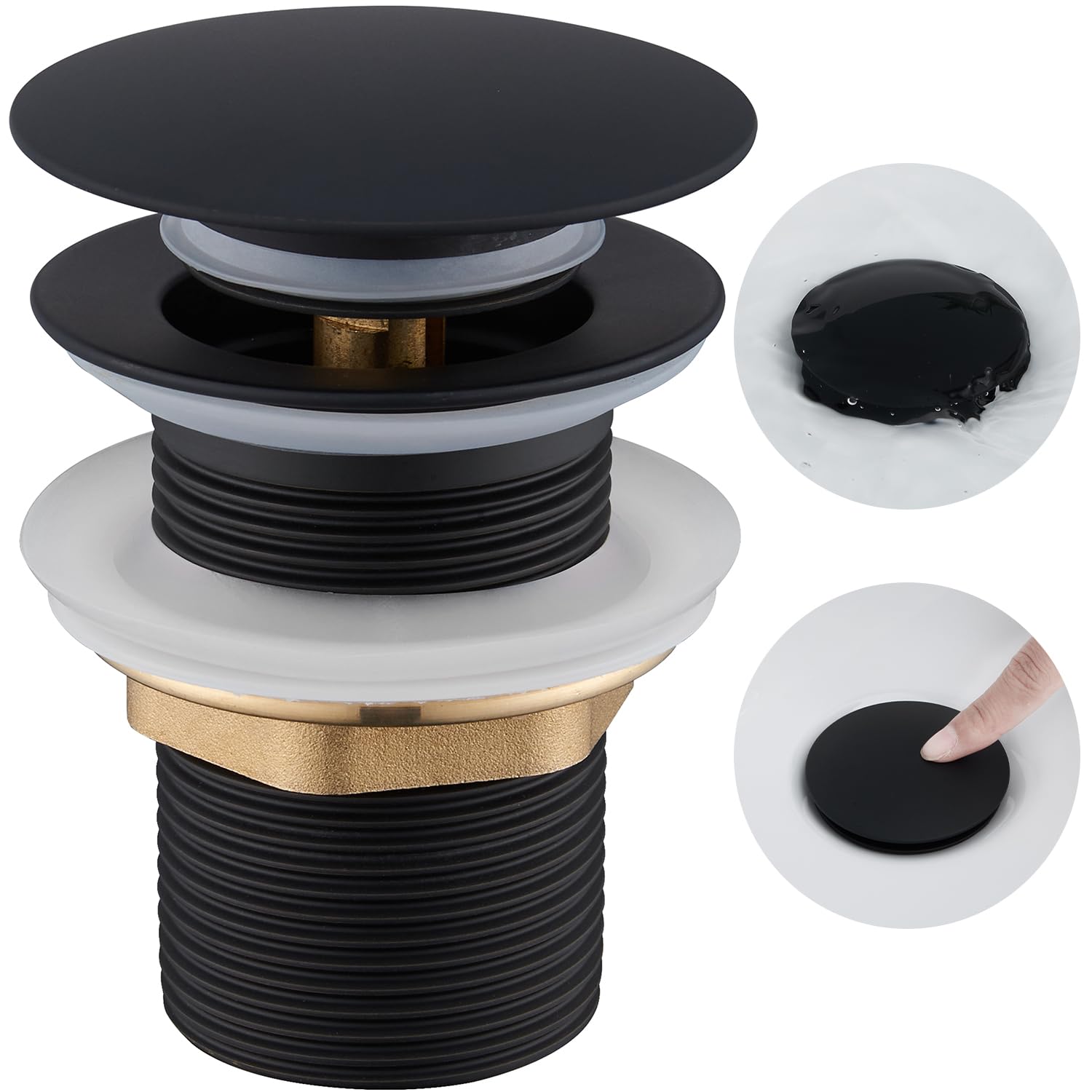 Universeller 1 1/4" Pop-up-ablaufgarnitur Mit Klick-klack-mechanismus Ohne Überlauf, Mattschwarze Oberfläche, Wasserdichter Mechanismus Für Badezimmer, Kompatibel Mit Waschbecken