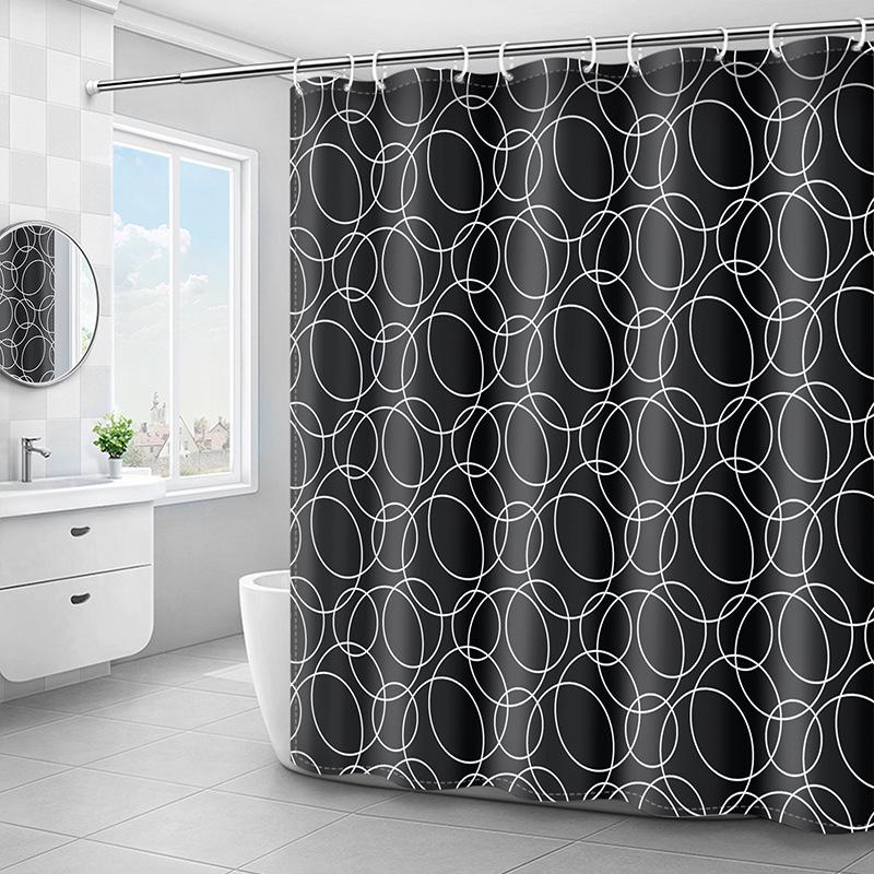 Runder Schwarzer Duschvorhang 180x180cm Mit Haken, Schimmelresistent, Wasserdicht, Waschbar, Aus Polyester Fürs Badezimmer