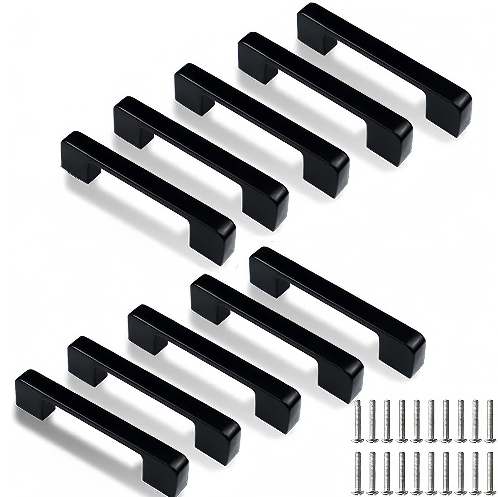 Set Mit 10 Schwarzen Griffen Für Schranktüren Und Küchenschränke, Inklusive Schrauben, 96 Mm Modell Für Schubladen, 96 Mm Bohrlochmittenabstand.