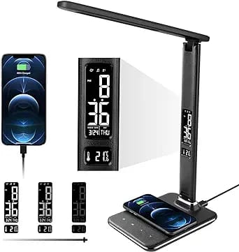 Faltbare 10-watt-schreibtischlampe Mit Kabelloser Ladefunktion, Augenschutz, Kreativem Faltbarem Bildschirm, Schlichtem Design, Schwarz, Europäischer Norm, Mobiltelefon.
