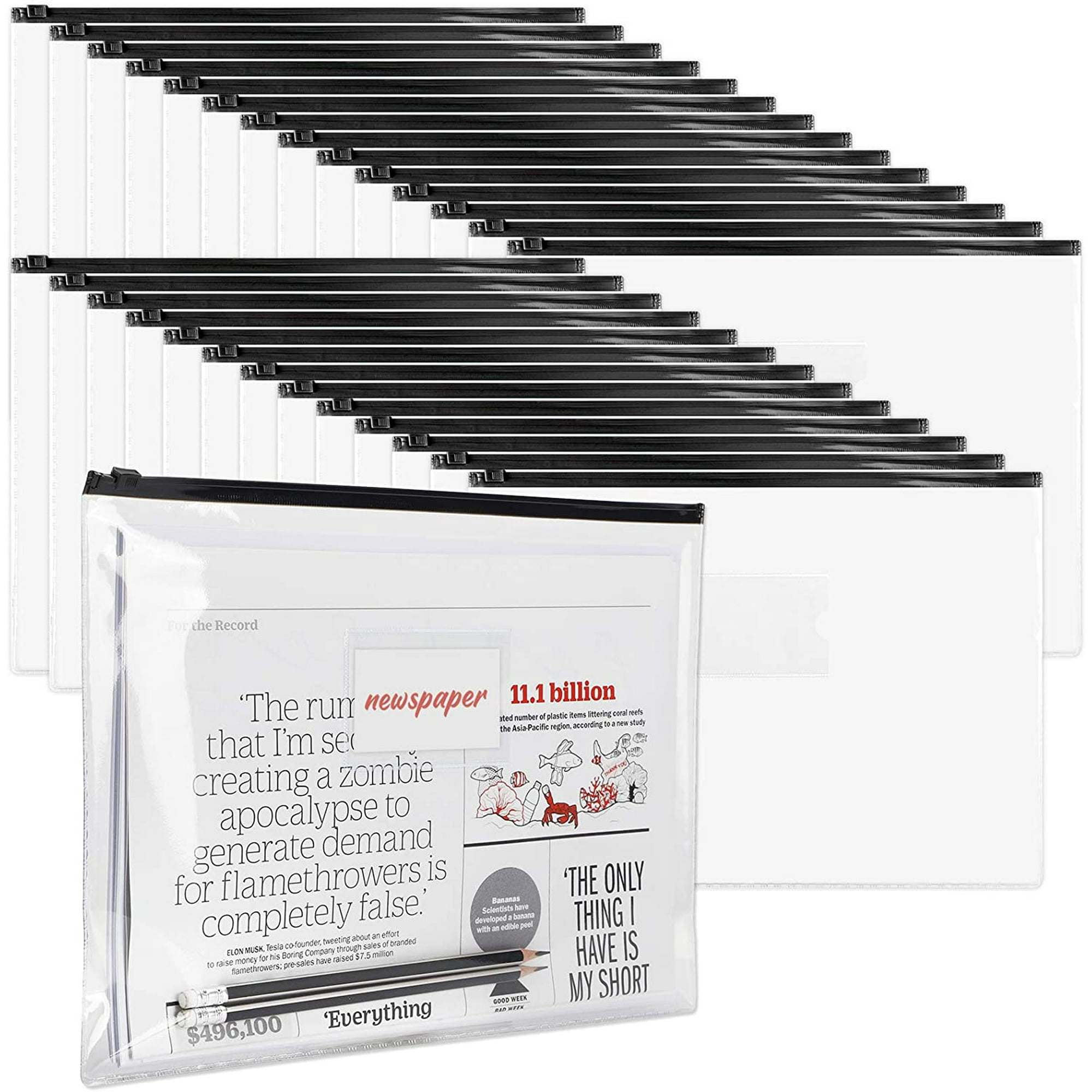 Polypropylen-reißverschlusstaschen, 48 Stück, A4-format, Plastikhüllen Mit Etikett, Wiederverschließbare Ordner Für Die Aufbewahrung Im Homeoffice, Schwarz, Letter-format.