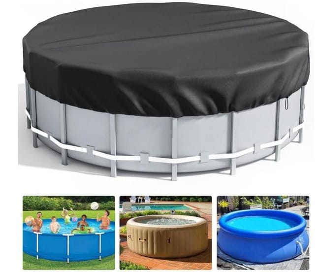 4-jahreszeiten-poolabdeckung Für Aufstellpools, Runde Schutzabdeckung Für Whirlpools Und Teiche Im Außenbereich, Hält Das Wasser Sauber, Wetterbeständig (durchmesser 2,4 M, Schwarz)