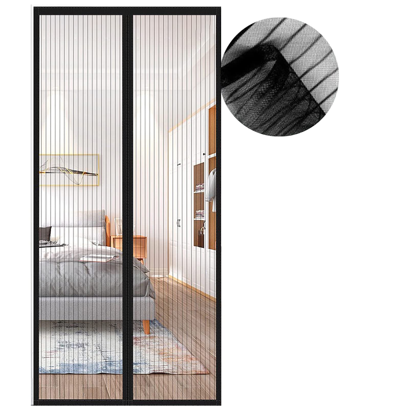 Magnetischer Moskitonetz-vorhang Für Türen, 70 X 210 Cm, Ultrafeines Insektenschutzgewebe In Schwarz, Automatischer Magnetverschluss, Für Flur, Eingangsbereich Und Terrasse