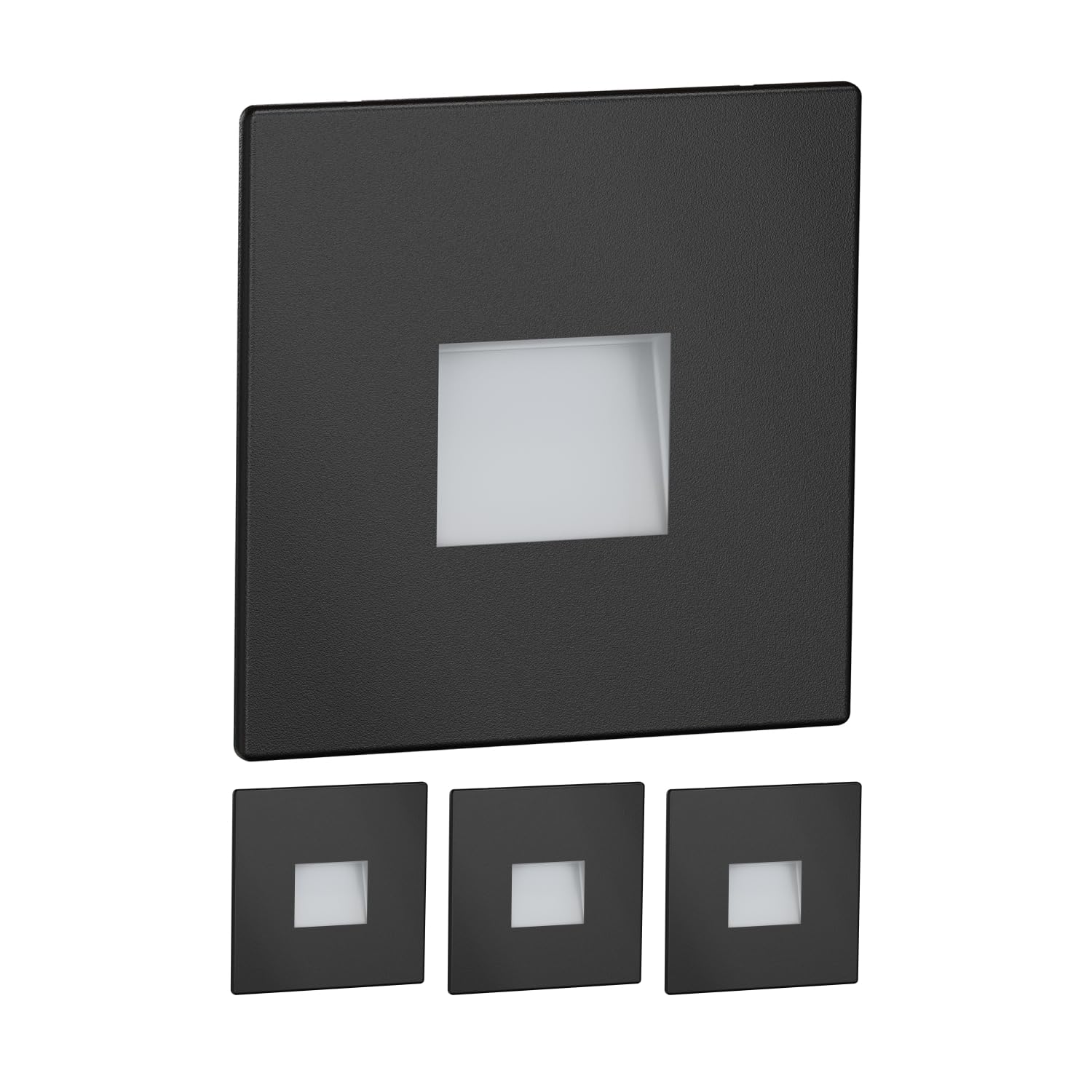 Set Mit 4 Schwarzen, Quadratischen Led-einbaustrahlern (85 X 85 Mm) Für Treppen, Fow Wandleuchten Für Den Innen- Und Außenbereich, Warmweißes Downlight