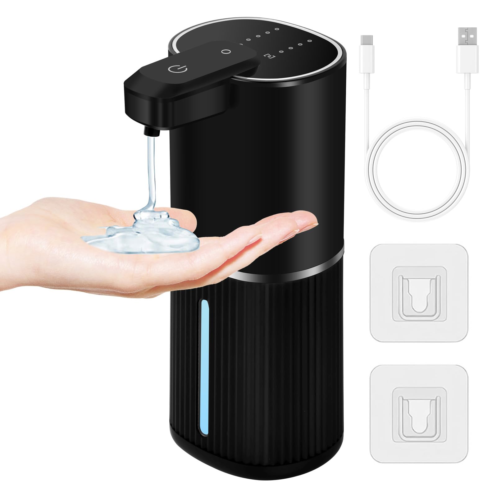 Distributeur De Savon Automatique Sans Contact 380ml,rechargeable Ipx5 Pour Cuisine Salle De Bain Bureau (liquide,noir)