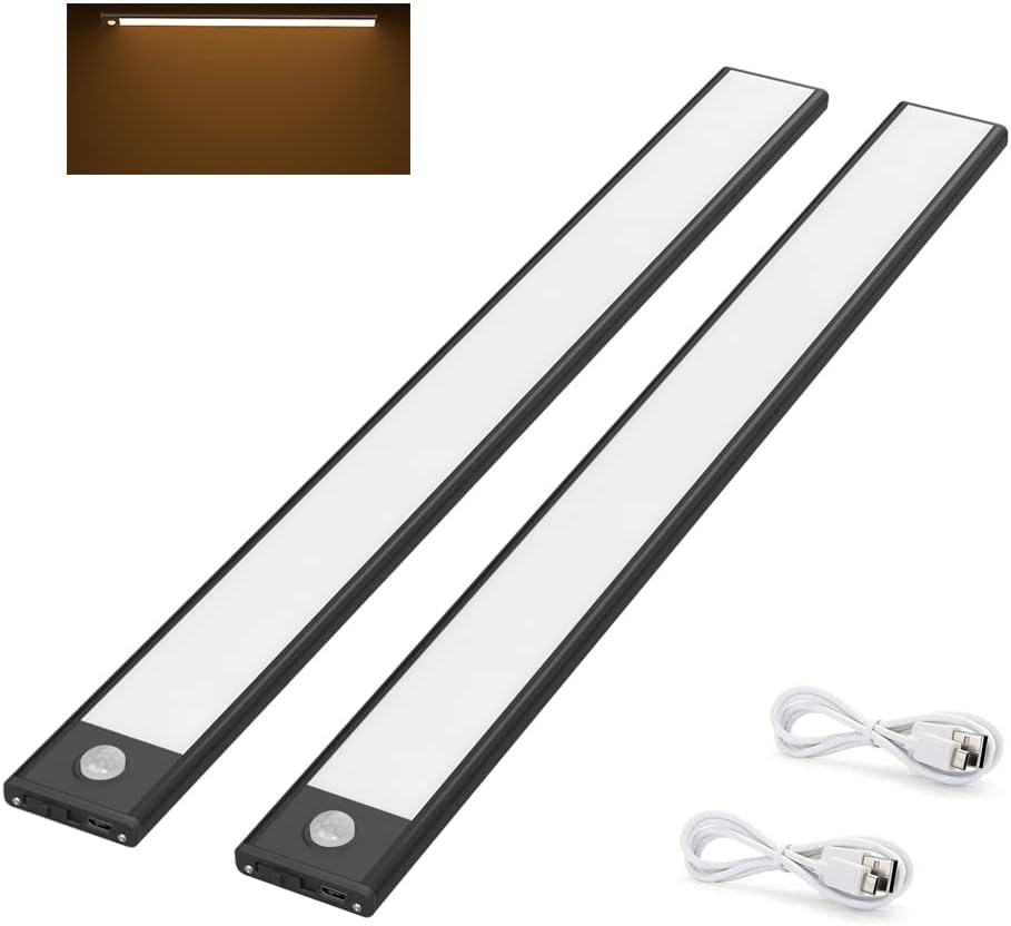 Pcs Lampe De Placard 73 Led, 40cm, Sans Fil, Rechargeable Par Usb, Aimanté, Détecteur De Mouvement, 3 Modes D’éclairage,blanc Chaud 3000k, Noir