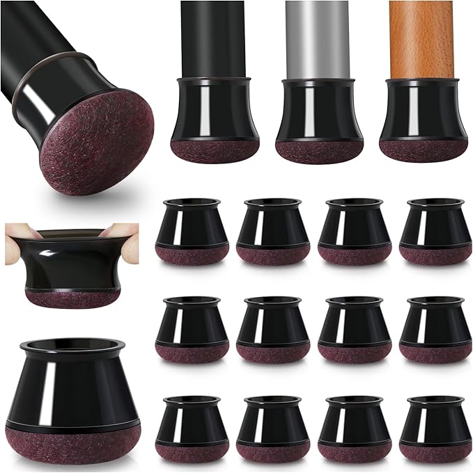 Lot De 20 Embouts Silicone & Feutre Pour Pieds Chaise, Protège Sol Parquet, Stratifié, Carrelage, Diam. 30-40 Mm, Noir