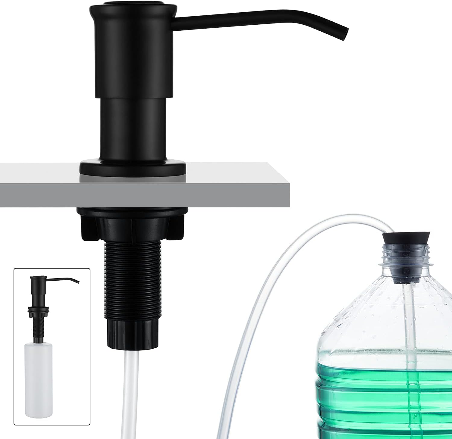 Distributeur De Savon Pour Évier De Cuisine Avec Bouteille De 500 Ml Et Rallonge De 1,0 M, Noir Mat
