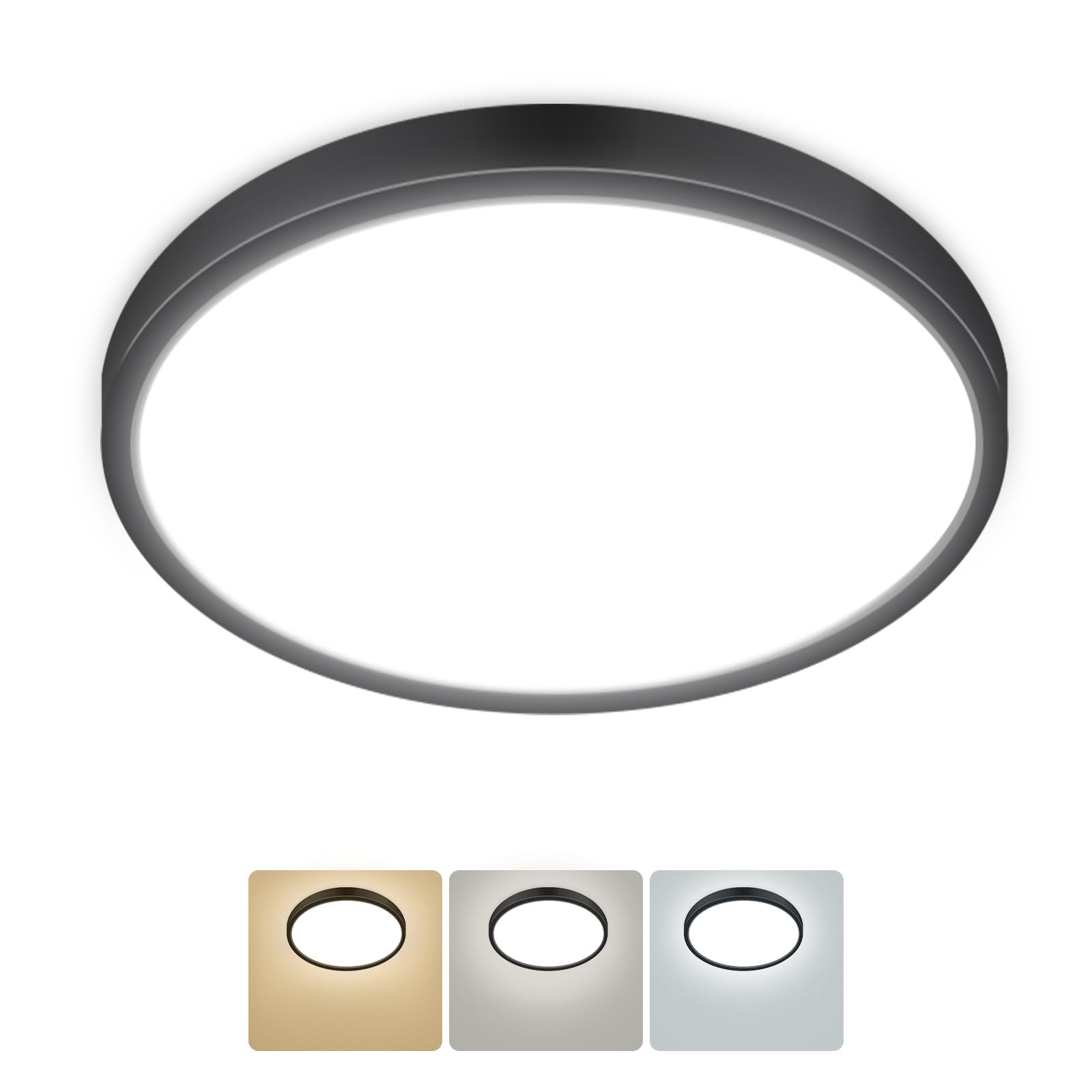 Plafonnier Led 24w 3000k 4000k 6500k Noir, 2800lm Ip54 Étanche Pour Salle De Bain, Luminaire Rond Ø30cm Pour Chambre, Salon, Couloir, Garage, Cuisine, Balcon