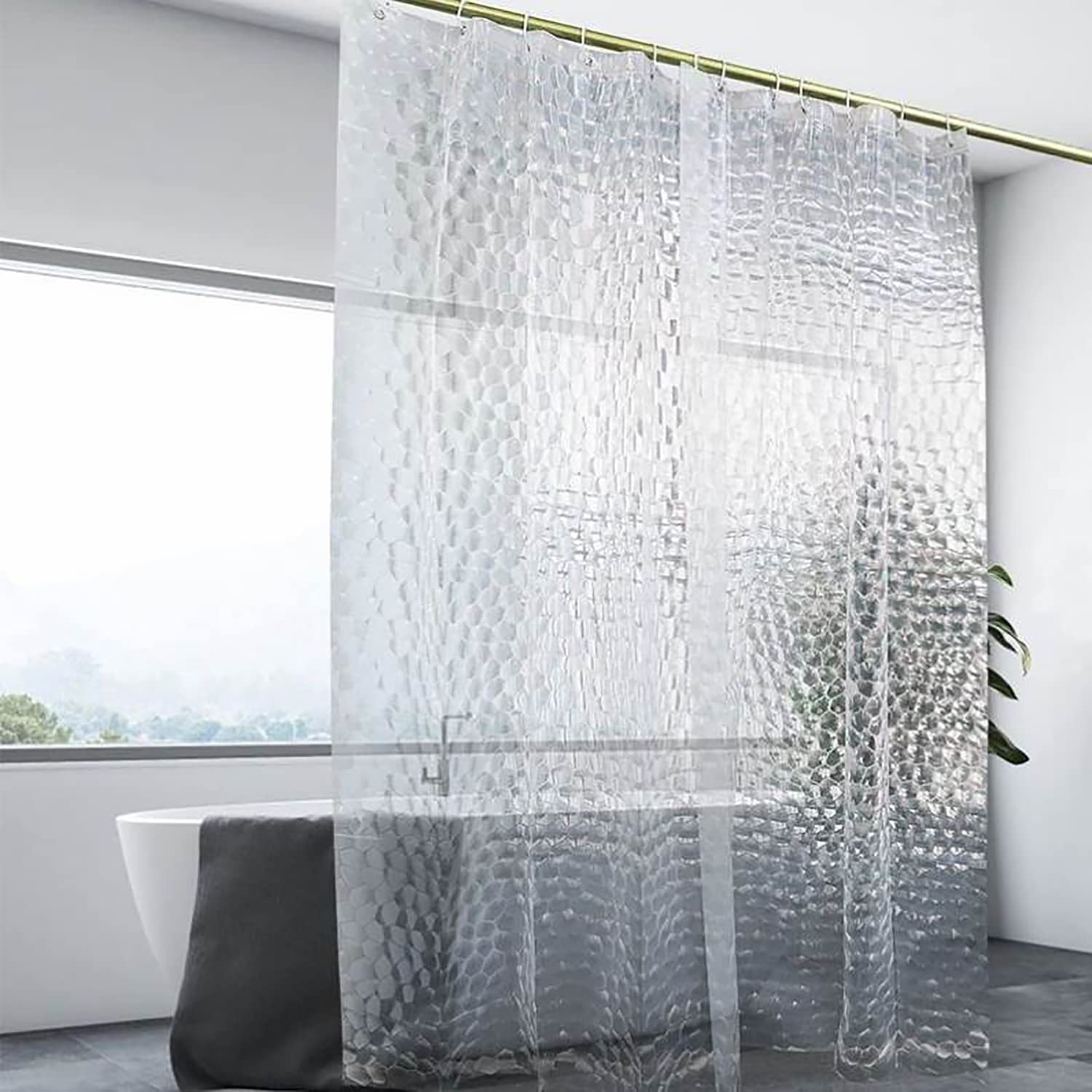 Rideau De Douche Transparent, 100 % Imperméable En Eva 3d Avec 3 Aimants À Fond Robuste Et 12 Œillets Antirouille, Doublure De Douche Lestée De 183 X 183 Cm Pour Cabine De Douche, Baignoires