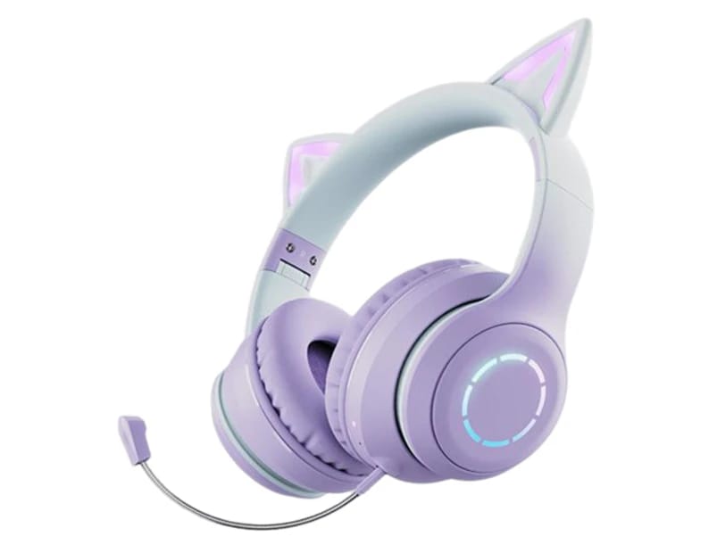 Bt029c Bluetooth-kopfhörer, Lila Katzenohren, Ergonomische, Faltbare Hifi-stereo-ohrhörer, Farbverlaufslicht, Abnehmbares Mikrofon, Komfortabel