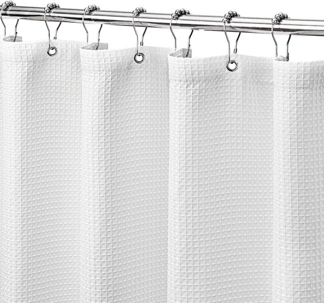 Rideau De Douche Gaufré 80 X 180 Cm (blanc) Avec Anneau En Métal, Rideau De Douche En Tissu Résistant À La Moisissure