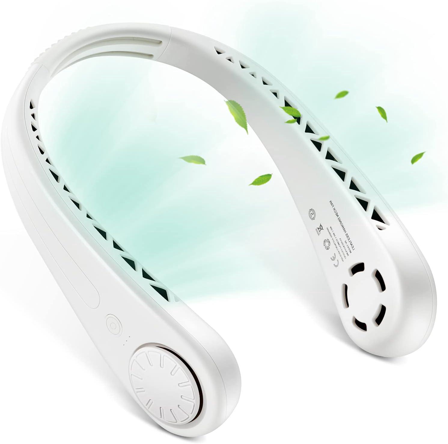 Ventilateur De Cou Sans Pales À 3 Vitesses (blanc), Rechargeable Et Mains Libres, Style Casque Audio.