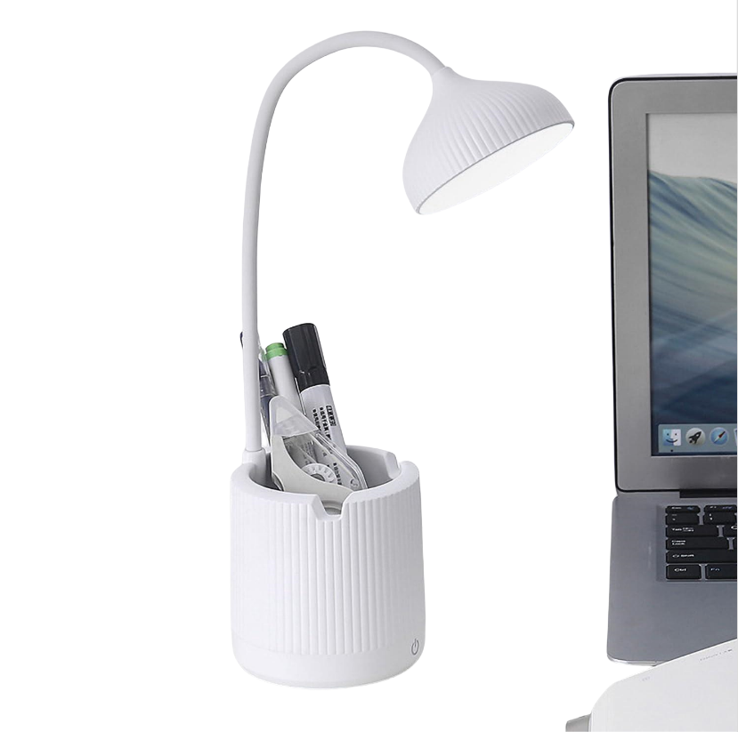 Lampe De Bureau Sans Fil Avec Porte-stylo Et Câble De Chargement Usb - Blanc