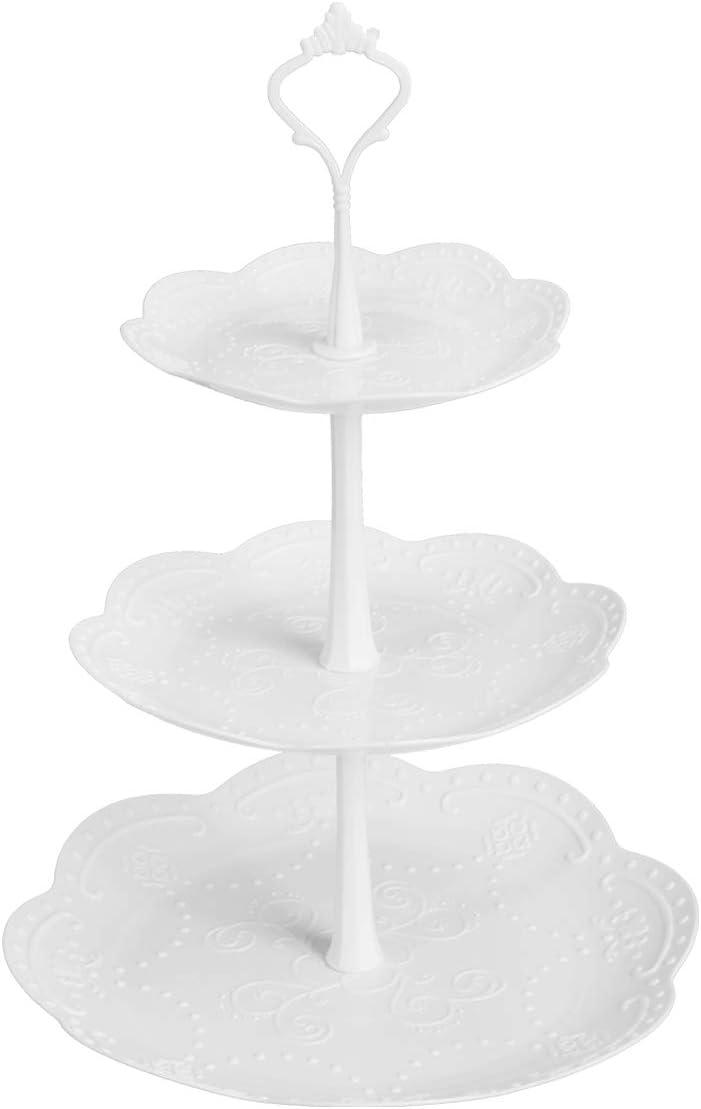 Présentoir À Cupcakes À 3 Étages, Présentoir De Service À Étages En Plastique, Plateau À Desserts Pour Goûter, Baby Shower Et Mariage (blanc Pur) (plastique)