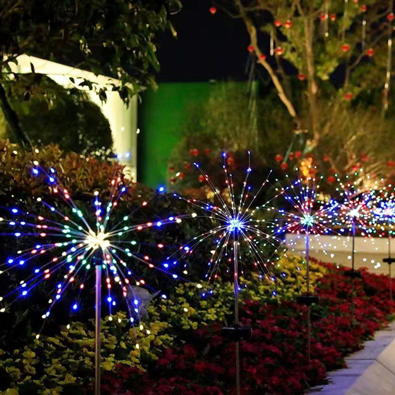 Lot De 4 Lampes Solaires De Jardin Effet Feux D'Artifice, 120 Led, 8 Modes De Clignotement, Étanches, Décoratives Et Idéales Pour La Décoration De Terrasse Ou De Patio. Couleur : Blanc.