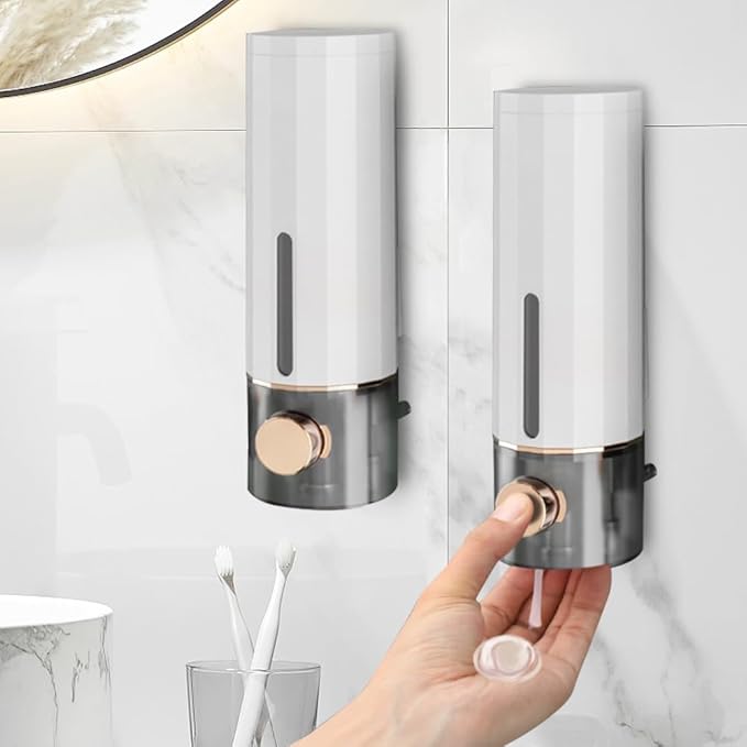 Distributeur De Savon Mural, 2 Pièces Distributeur De Savon Pour Les Mains Distributeur De Savon Sans Perçage 450 Ml, Blanc