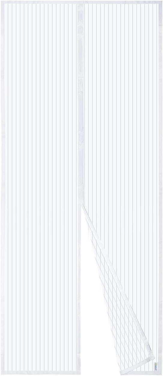 Moustiquaire Magnétique, Rideau En Maille, Fermeture Magnétique En Haut Et En Bas, Fermeture Automatique (140 X 210 Cm, Blanc, Avec Sangles).