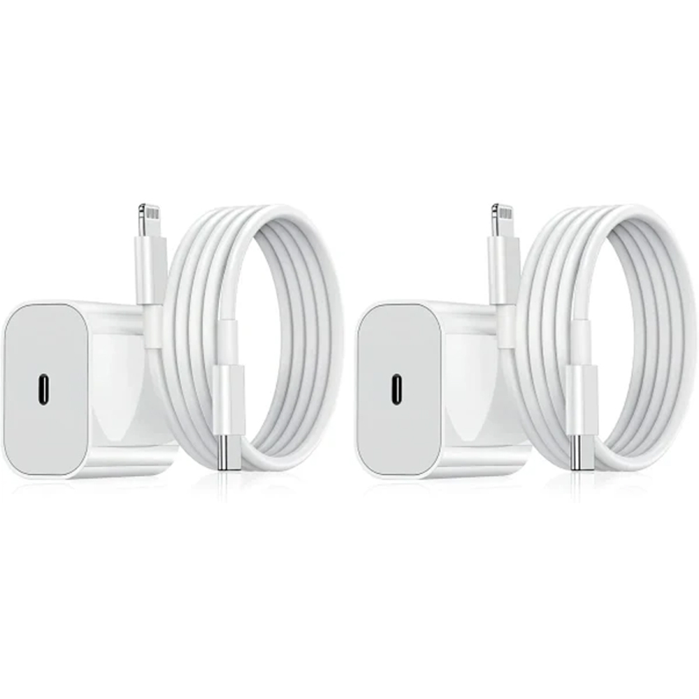 Ensemble De 2 Pièces - Compatible Avec Iphone - Chargeur Rapide - Adaptateur Blanc + Câble De Données De 2 M (20 W)