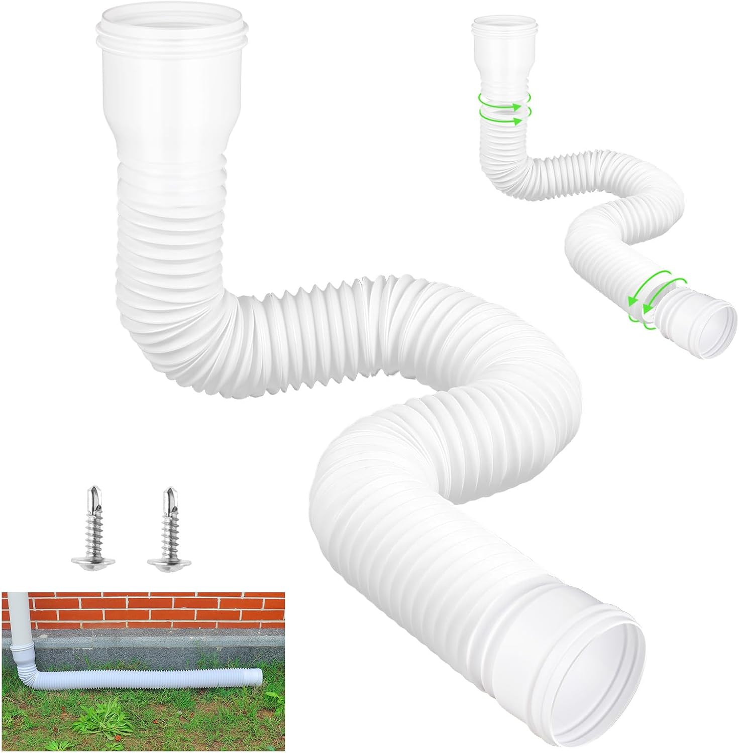 Rallonge De Descente Flexible Et Rétractable, Longueur Du Connecteur De 47 Cm À 150 Cm, Livrée Avec 2 Adaptateurs Et 2 Vis (blanc)