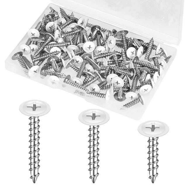 Lot De 120 Vis Blanches 8 - Vis À Tête Plate - Vis Autotaraudeuses Pour Bois - Vis De Travail Du Bois Pour Plaque Murale - 1/2", 3/4" Et 1