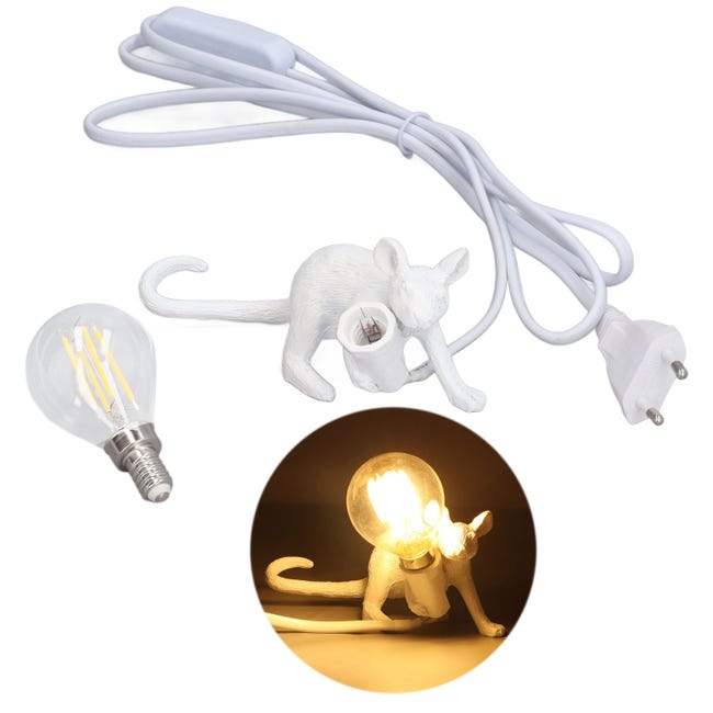 Lampe Souris En Résine Moderne, Lampe De Bureau, Décoration De Chevet, Forme Animale, E12, Pour Chambre À Coucher, Salle D'Étude, Café Blanc, Prise Ue